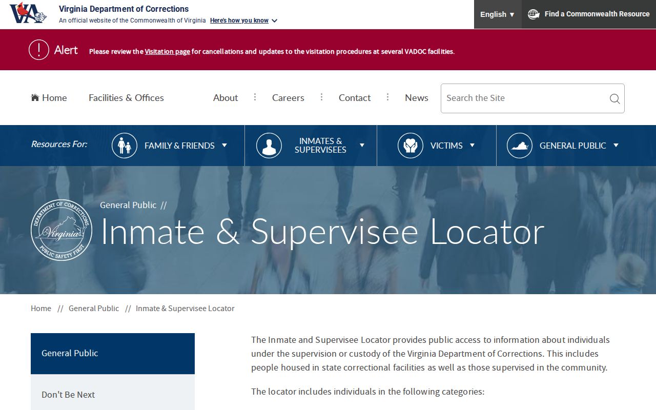 Virginia Department of Corrections locator for Giles County custody research